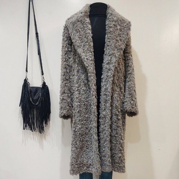 💥SHOWSTOPPER!💥Vegan Persian Curly Lamb Fur Longline Coat in Gray - Picture 5 of 15